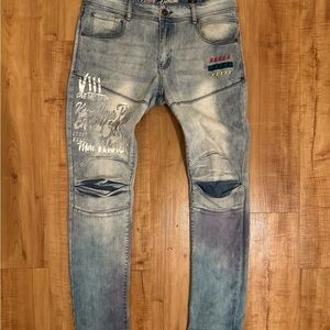 Blue Skinny Jeans with Distressed Details